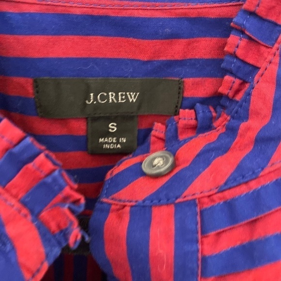 Jcrew tuxedo stripe ruffle blouse button down black and deep red/ plum small - Picture 4 of 7